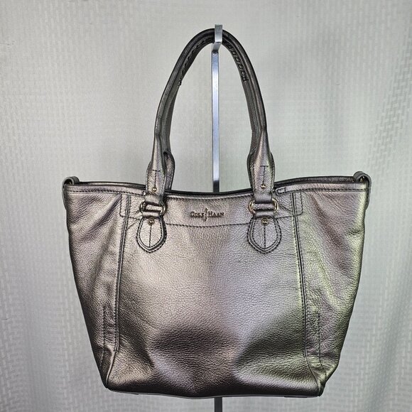 Cole Haan Metallic Leather Tote Bag With Dual Handles & Spacious Interior - Picture 1 of 8